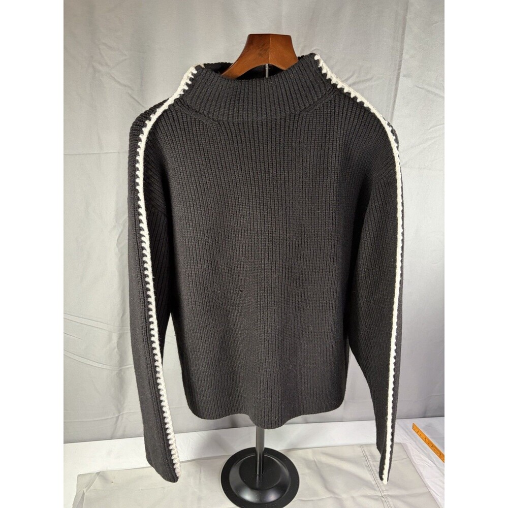 Ann Taylor Medium Black/White Mock Neck Long Sleeve Sweater Acrylic Blend